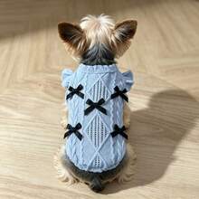 1pc Breathable Pet Dress, With Cute Bow Tie, Suitable For Cats And Small Dogs, Spring/Summer - Blue - View 16