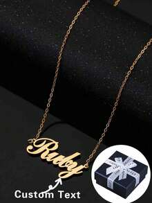 Customized Personalized Jewelry Necklace, Stainless Steel Gold Color Selectable Font And Letter Pendant Necklace, Suitable For Men And Women, Unique Ideal Gift For Girlfriend, Mom, Family, Friends, Daughter, Anniversary, Valentine's Day, Mother's Day, Birthday, Graduation, Daily Wear, Wedding, Prom, Casual, Minimalist, Vintage, Gothic, Cute, Personalized - Multicolor - View 11