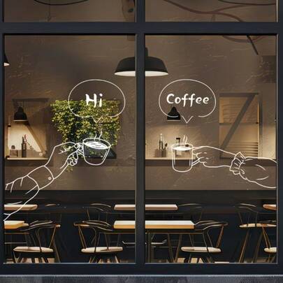 1/2 piezas Adhesivo de ventana minimalista de café, visible por ambos lados, diseño simple, agrega ambiente, adecuado para cafetería, cocina, decoración de puerta corrediza de vidrio
