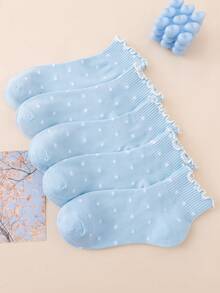10 Pairs Women's Blue Sweet Ruffle Edge Fresh Heart Pattern JK Style Comfortable Breathable Short Socks - Baby Blue - View 2