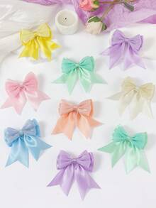 6pcs Random Candy Color 3D Bow Hairpins, Collegiate Style Solid Color Swallow Tail Side Clip Bangs Clip, Cute Girl Daily & Party Hair Accessories - Multicolor - View 5