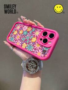 Smiley World SmileyWorld® | 1个装减震全包覆TPU材质高档竹纹手机壳，笑脸花朵拼接图案，UV印刷，兼容 17、16、15、14、13、12、11 Pro Max，适合节日礼物、通勤，防摔高品质设计 - 彩色 - 查看 3