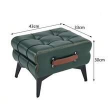 Portable Footstool In Green Leather With Metal Legs. Multifunctional Footstool. Multi-Purpose Shoe-Changing Stool For Living Room And Bedroom. Simple Design, Suitable For Various Interior Styles. - 綠色 - 查看 3