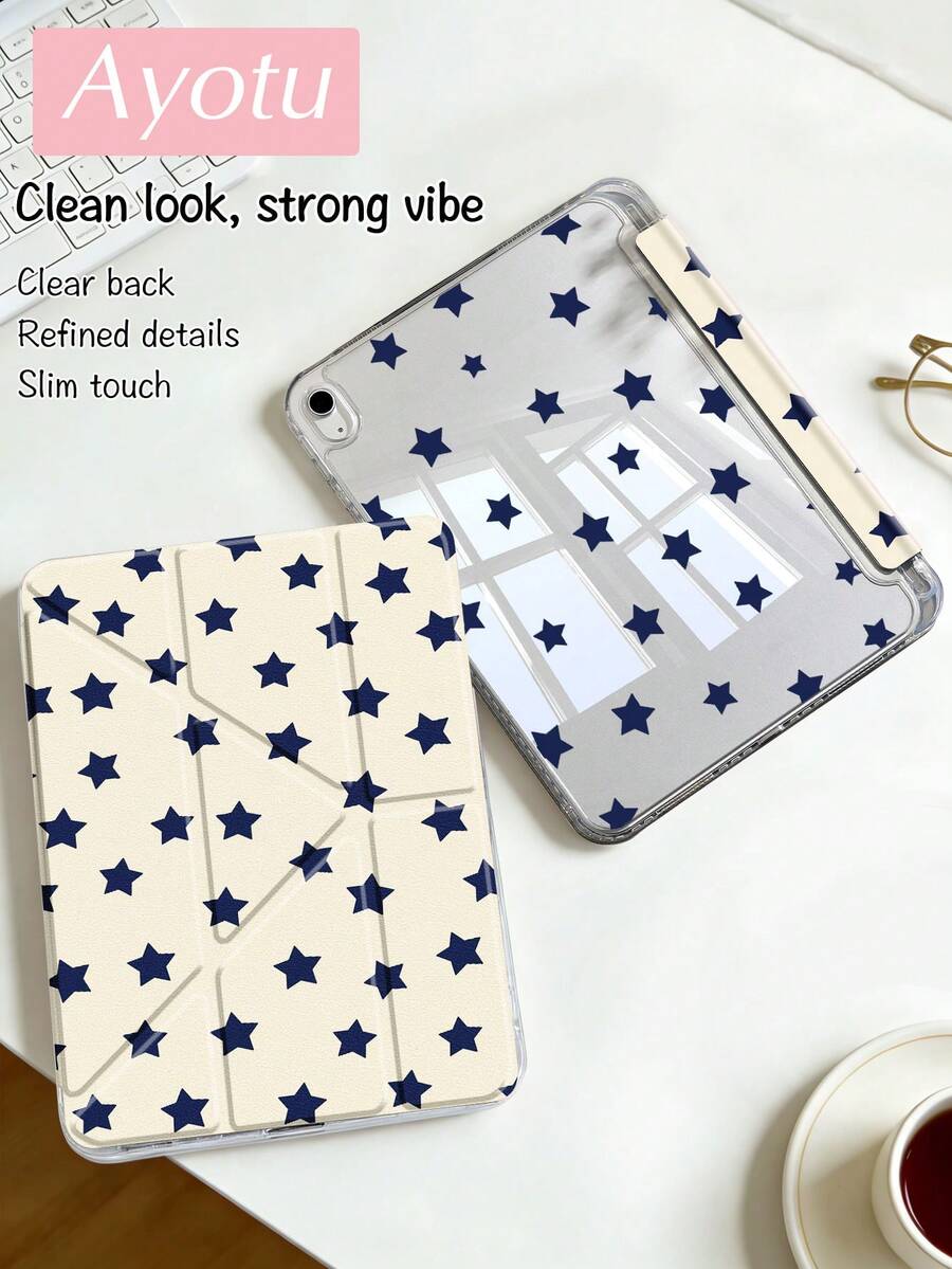 Ayotu Ốp lưng máy tính bảng Blue Star tương thích với iPad Air 8 (M4) 2026 (11/13 inch), Air 11 inch M3 2025 / M2 2024, Air thế hệ thứ 5 2022, (A16) 11 inch thế hệ thứ 11 2025, tương thích với Samsung Galaxy Tab, Kindle Paperwhite thế hệ thứ 12 2024, mặt lưng trong suốt, họa tiết thời trang, chức năng tự động tắt/mở màn hình, bảo vệ bằng túi khí, thích hợp làm quà tặng và sử dụng trong văn phòng.