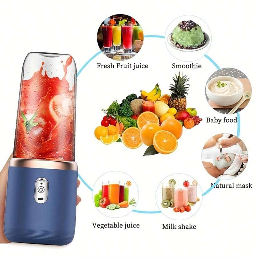 400ML Wireless Portable, USB Rechargeable Mini Fruit Juicer Mixer Blender For Shakes With 6 Blades & Dual Cup, Household Kitchen Appliances - 0.5L以下 - 查看 1