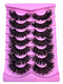7 Pairs Extension Reusable Extended Makeup Lashes 9D Faux Mink False Eyelashes, Multi-Layered Curly & Fluffy, Soft & Voluminous Drama Messy Mink Lashes, Cat Eye Shape, Ultra Long & Dense, Handmade Suitable For Beginners, Comfortable & Versatile For Holidays & Parties Strip Lashes, Lashes, Eyelashes, Fake Lashes ﻿ - Black - View 3