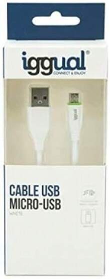  iggual - 100 cm USB-A naar Micro USB-kabel | Micro USB-kabel compatibel met alle apparaten met een Micro USB-oplaadpoort - Wit