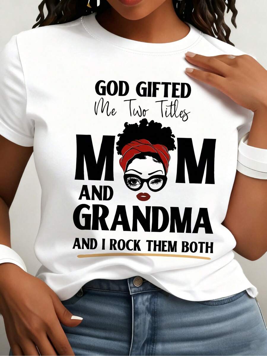 Camisa de manga corta con cuello redondo y estampado de patrón de mamá - Blanco - Ver 1