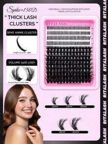 RITALASH 254PCS 睫毛簇套装 Spike+150D 睫毛簇套装 浓密睫毛簇 D 卷曲睫毛簇 3D 纤细睫毛簇 DIY 睫毛嫁接套装（Spike+150D 混合浓密套装） - 黑色 - 查看 5