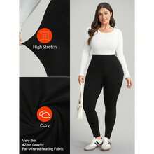Leggings Largos Negros para Mujer Alto Estiramiento 83% Poliéster 17% Elastano Ideal para Deportes Fitness Yoga y Uso Diario - Negro - Ver 8