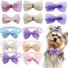 10pcs/Set Cute Pet Bow Hair Clips And Collar Set, Soft Color Tone Bows With Alligator Clips And Adjustable Collars, Suitable For Yorkshire Terriers, Teddy Bears And Small Pets - Multicolor - View 1