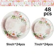 48pcs Floral Theme Paper Plates, Cake Plates, Party Plates, Birthday Plates, Suitable For Birthday Parties, Gatherings, Picnics, Camping And Various Celebrations, Party Supplies, Party Decorations - Multicolor - View 10
