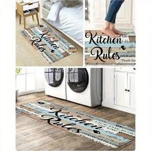 Rustic Kitchen Rules Decorative Mat With Humorous Phrases And Illustrations, Ideal For Adding Warmth And Charm To Your Cooking Space - 白色 - 查看 4