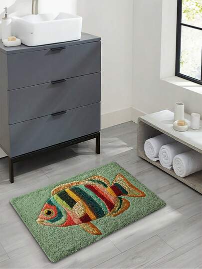 Thảm trải sàn phòng tắm họa tiết cá nhiều màu sắc, chất liệu giả cashmere, mềm mại và thoải mái, thích hợp trang trí phòng tắm, phòng ngủ, tiền sảnh, phong cách hiện đại, cũng có thể dùng làm thảm tắm và quà tặng tân gia, phù hợp cho mọi mùa.