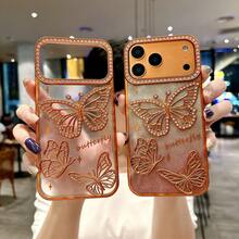 Suitable For Apple 16 Pro Max Phone Case,  16E New Model, Cross-Border Butterfly Diamond Soft Case, 13 Full Protection Anti-Drop - Giấy màu xanh dương + giấy kim tuyến - Xem 8