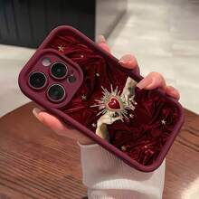Sacred Heart hands on red velvet.funda de teléfono Fundas compatibles con ,Apple,VIVO,OPPO,,, y Honor.Fabricadas en silicona TPU,ofrecen protección contra golpes y caídas. - Burdeos - Ver 2