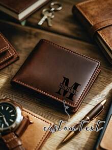 Personalized Custom Name Genuine Leather Wallet, Father's Day Custom Bifold Gift, For Dad, Husband, Boyfriend, His Anniversary Birthday Gift - Multicolor - View 2