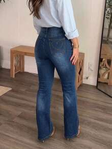 Quần jeans ống loe bó sát, rách, co giãn dành cho nữ - Rửa tối - Xem 2