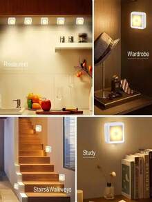 Bộ 3 đèn ngủ LED cảm biến chuyển động/1 đèn ngủ, tùy chọn ánh sáng ấm và lạnh, đèn cảm biến vuông không dây chạy bằng pin, thích hợp cho phòng tắm, phòng ngủ, hành lang, cầu thang, tủ, đèn ngủ LED cảm biến chuyển động, lắp đặt không cần dụng cụ, cảm biến chuyển động PIR thông minh, lý tưởng để chiếu sáng trong phòng ngủ, phòng học, hành lang, bậc cầu thang, phòng khách, tủ và tủ quần áo. (Không bao gồm pin) - trắng - Xem 3