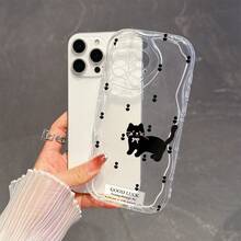 1个极简主义TPU材质黑色猫花图案透明奶油质感防震防滑保护手机壳，兼容、荣耀等手机。 - 無色 - 查看 1