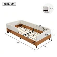 Cama de solteiro estofada, com design em veludo e madeira, com 2 bolsos de arrumação, cama estofada moderna para quarto infantil, borda em espuma macia com absorção de impacto, estrutura de cama robusta, branca, 90 x 200 cm - Branco - Ver 6