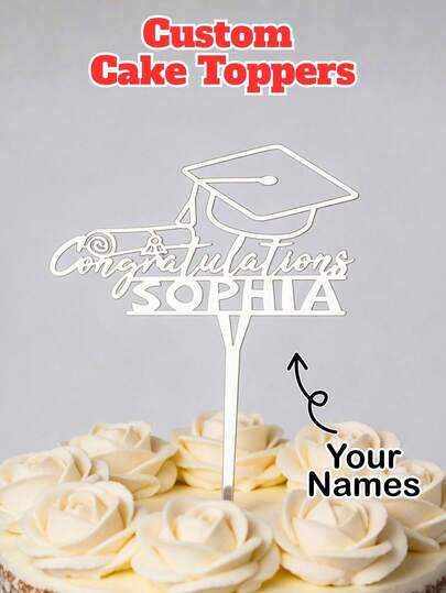 1/3/5 Pcs Personalized Acrylic Cake Topper, Custom Text Acrylic Cake Topper, Unique Birthday And Valentine'S Day Gift, Elegant Bedroom And Living Room Decoration, Tabletop Decoration, Graduation Party, Class Reunion, Valentine'S Day, Valentine'S Day Decoration Fashion, Cute, Colorful Customization, Birthday Party
