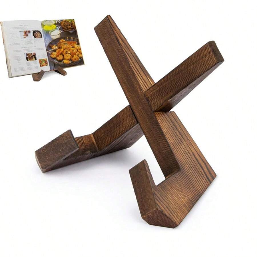 1 chiếc giá đựng công thức nấu ăn bằng gỗ - Giá đựng bánh trà - Giá đựng sách - Giá đựng nắp nồi - Giá trưng bày bằng gỗ nguyên khối - Giá đỡ đĩa phẳng - Hỗ trợ người lười biếng - Giá đựng công thức nấu ăn tại nhà hàng, giá đựng sách dạy nấu ăn, giá đựng sách dạy nấu ăn bằng gỗ, giá đựng sách nấu ăn cho quầy bếp, giá trưng bày đa chức năng, trang trí quầy bếp. - màu nâu - Xem 1