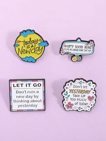 Inspirational Cartoon English Brooch, "Today Is A Brand New Day" Positive Energy Metal Badge, Student Backpack Canvas Bag Decor Pin, Niche INS Style Accessory, Healing Gift For Girlfriends And Friends