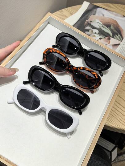 1SET 4PCS Women's Oval Frame Fashion Glasses, Polycarbonate Material, Thick Retro Elegant Versatile Casual Style, Suitable For Daily Commuting And Holiday Parties, With Glasses Box