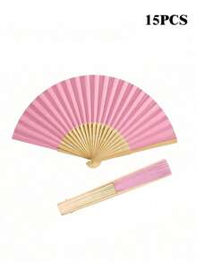 1/5/10/20pcs Retro Handheld Folding Paper Fans, Portable Bamboo Fans, Perfect Summer Accessory To Keep Cool And Fashionable, Suitable For Parties And Events - Pink - View 13