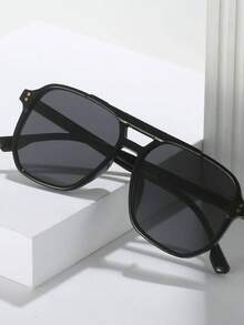 1 pieza Gafas de moda cuadradas con puente doble y remaches, estilo retro de moda unisex - Multicolor - Ver 3