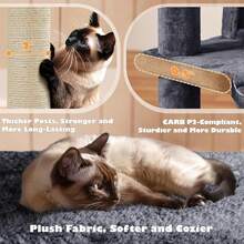 54in Cat Tree, Multi-Level Cat Tower With Spacious Kitten-Ear Perch, 2 Cozy Caves, Scratching Posts, Climbing Ladder, 2 Plush Balls, Durable Pet House Furniture For Indoor Kittens, Dark Gray - 深灰色 - 查看 6
