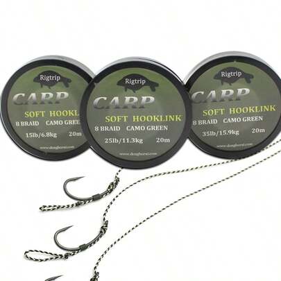 Dây câu cá chép 20m, dây mềm có móc nối, 8 sợi, không phủ lớp bảo vệ, dùng cho câu cá chép, phụ kiện buộc lưỡi câu, dụng cụ câu cá chép nước ngọt.