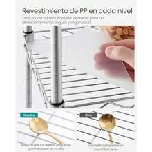 ASONGMICS ULGR103E01 - Estante de Almacenamiento para Espacio pequeño con 3 revestimientos de Estante de Polipropileno Gancho extraíble diseño Extensible Plateado y translúcido - Ver 4