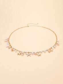 波西米亚海星贝壳珍珠腰链，金色链条沙滩比基尼腰饰，女士夏季度假身体配饰 - 金色 - 查看 6