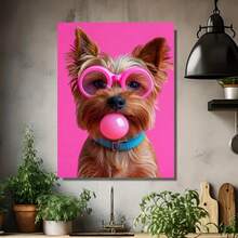 1 pieza de Marco de Madera Maciza Decoración Mural para el Hogar, Animales Divertidos, a la Moda y Lindos, Soplando Burbujas, Usando Gafas, Pequeño Perro Marco de Madera Impreso Arte Decorativo de Pared, Se Puede Colgar Directamente en la Pared, Decoración de Pared para el Hogar, Decoración de Sala - Enmarcado - Ver 4