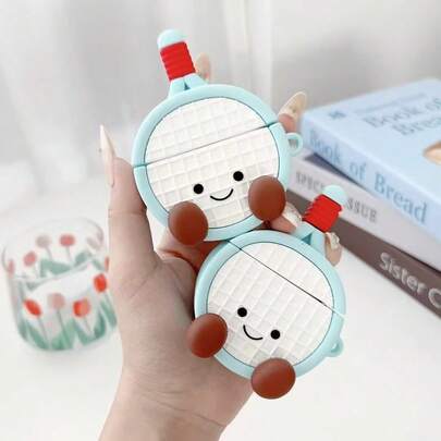 1pc New Cute & Fun Badminton Racket Shaped Bluetooth Earphone Protective Case, Suitable For Apple 1/2/Pro/Pro 2/Pro 3/3/4 Wireless Earphones, Cartoon Design For Halloween/Christmas/Valentine's Day/Thanksgiving, Japanese Kawaii Style, Phone Accessories, Daily Essential, Suitable For Daily Use, School, Travel, Couples, Shopping, Cafe, Birthday Gift For Young Women And Teenagers (Earphones Not Included)