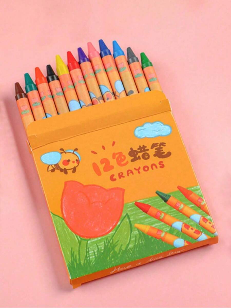 1/8/12支裝蠟筆，鬱金香花朵，不沾污，適用於兒童與幼兒園用品，8/12色，繪畫，彩色鉛筆色，彩色鉛筆，開學用品，聖誕用品，提升智力 - 彩色 - 查看 1