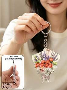 优雅的2D亚克力玫瑰花束，轻盈的花卉艺术吊坠，趣味装饰品，背包配件，时尚吊坠，家居装饰，汽车装饰吊坠，耳机吊坠，包包吊坠，配饰礼品，送给家人和朋友的完美礼物，情人节、生日、派对、周年纪念日、婚礼、母亲节礼物，送给母亲、父亲、毕业典礼和老师的礼物 - 彩色 - 查看 7