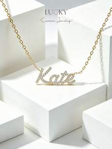 Colar Personalizado com Texto, Colar Personalizado de Estilo Hip-hop para Mulheres, Corrente de Náilon com Pingente, Joias Personalizadas com Texto, Presente Perfeito para Casais, Amigos, Pais, Moda Prateada, Moda de Outono, Minimalista Casual, Minimalismo, Unissex, Moda Personalizada, Personalizado, Único, Presente Ideal para Namorada, Mãe, Família, Presente Dia das Mães - Colar todo cravejado de diamantes, estilo 3 - Visão 4
