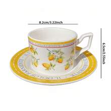 1 Set Ceramic Coffee Cup With Saucer, Lemon Pattern Design, Suitable For Coffee, Milk, Juice, Ideal For Home, Restaurant, Cafe, Great Gift For Coffee Lovers On Father's Day, Mother's Day - Multicolor - View 11