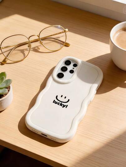 1 chiếc ốp lưng điện thoại TPU mềm hình mặt cười tối giản, màu Macaron Dopamine, viền lượn sóng, tương thích với Galaxy A03 - A56, S20FE - S25U, Note 11 - 14, SMART, Honor, Y7 Y9, C53 C55
