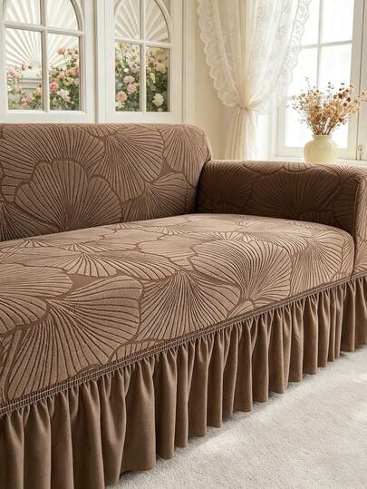 1 beige bankhoes met schelpstructuur, minimalistische, Scandinavische, moderne, elastische, dikke bankhoes, geschikt voor 1-, 2-, 3- en 4-zits L-vormige banken, decoratie voor woonkamer, slaapkamer en hotel.