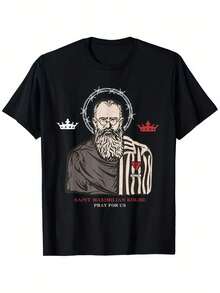 Camiseta de San Maximiliano Kolbe, Dos Coronas, 100% Algodón, Cuello Redondo, Manga Corta, Regalo de Halloween, Acción de Gracias, Navidad para Hombres, Mujeres, Familiares, Amigos, Regalos de San Valentín para Novio y Novia, Tallas S-XXXL - Negro - Ver 7