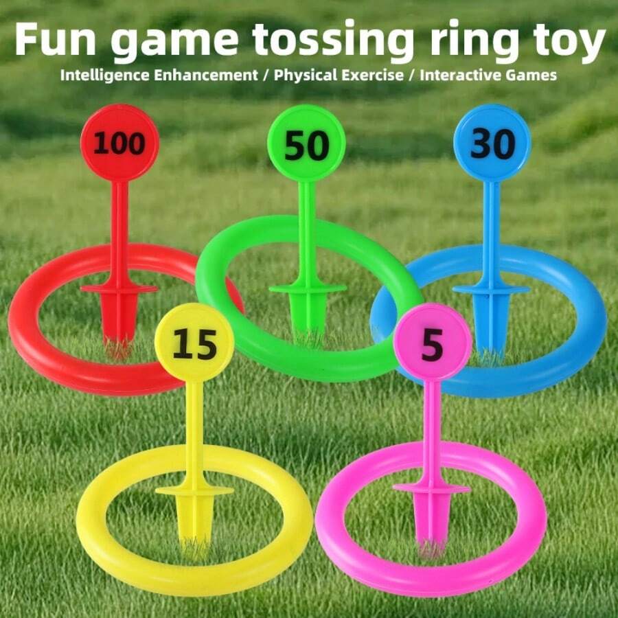 Colorful Number Ring Toss Game, Target Style Throwing Toy, 5 Color Targets + Rings, Can Be Inserted Into Ground For Outdoor Use, Children's Physical Training Toy, Parent-Child Interactive Competition Game, Outdoor Picnic Leisure Activity Props, Kindergarten Fun Game - Multicolor - View 1