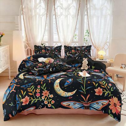 Bộ ga trải giường 3 món in kỹ thuật số họa tiết hoa và bướm, bao gồm 1 vỏ chăn và 2 vỏ gối, không kèm ruột chăn, mềm mại và thoải mái, chất liệu polyester, thích hợp trang trí nội thất, đồ dùng gia đình, sử dụng được quanh năm, phù hợp cho phòng ngủ, khách sạn, nhà nghỉ, phòng bé trai và bé gái, kích thước lớn và nhỏ.