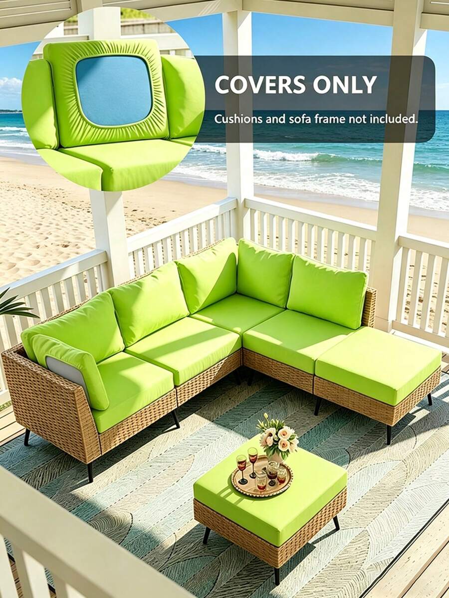 1pc Solid Color Milk Silk Elastic Sofa Seat Cushion Cover, High Elasticity Dust-Proof All Season Suitable For Garden Rattan Sofa Seat Cushion Protector
