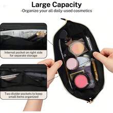 Bolsa de Maquillaje de Viaje, Algodón Acolchado, Neceser Grande para Mujer, Ligero y Resistente para Cosméticos, Viajes y Uso Diario (Negro) - Negro - Ver 8