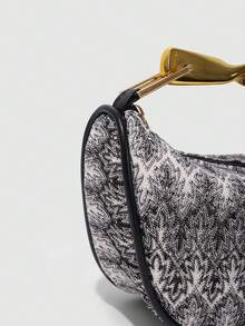 Bolso de mano/bolso de hombro de diseño único 2025 de piel de PU con asa de metal, de alta calidad - Negro - Ver 6