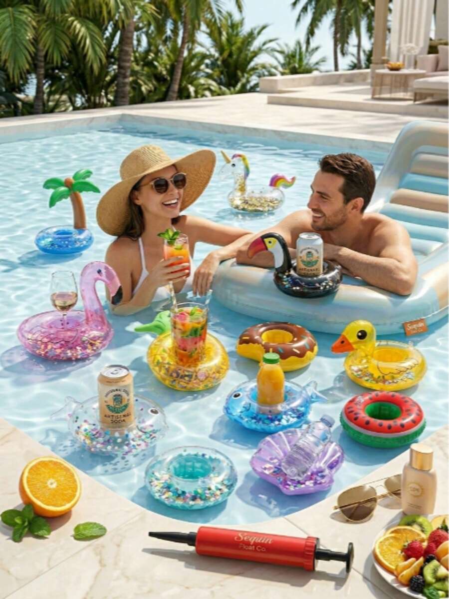 Bộ 1/3/6/9/12 chiếc giá đỡ cốc bơm hơi, nhiều hình dạng khác nhau, thích hợp cho hồ bơi, bồn tắm, đồ chơi, phù hợp cho đám cưới, tiệc độc thân, tiệc bể bơi, kỳ nghỉ biển - Thêm niềm vui và phong cách cho bữa tiệc bể bơi và kỳ nghỉ biển của bạn! (Giá đỡ cốc bơm hơi hình chim hồng hạc màu vàng hồng) - Mô hình thông thường - Xem 1